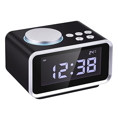 Wecker Digital Funkuhr, BizoeRade FM Radiowecker, Dual-Alarm, Dual USB-Ladeanschluss,Schlummerfunktion, Innenthermometer, 6-s