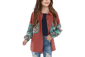 Imily Bela Girls Aztec Print Corduroy Jacket Fall Button Down Long Sleeve Shirt Overszied Shacket