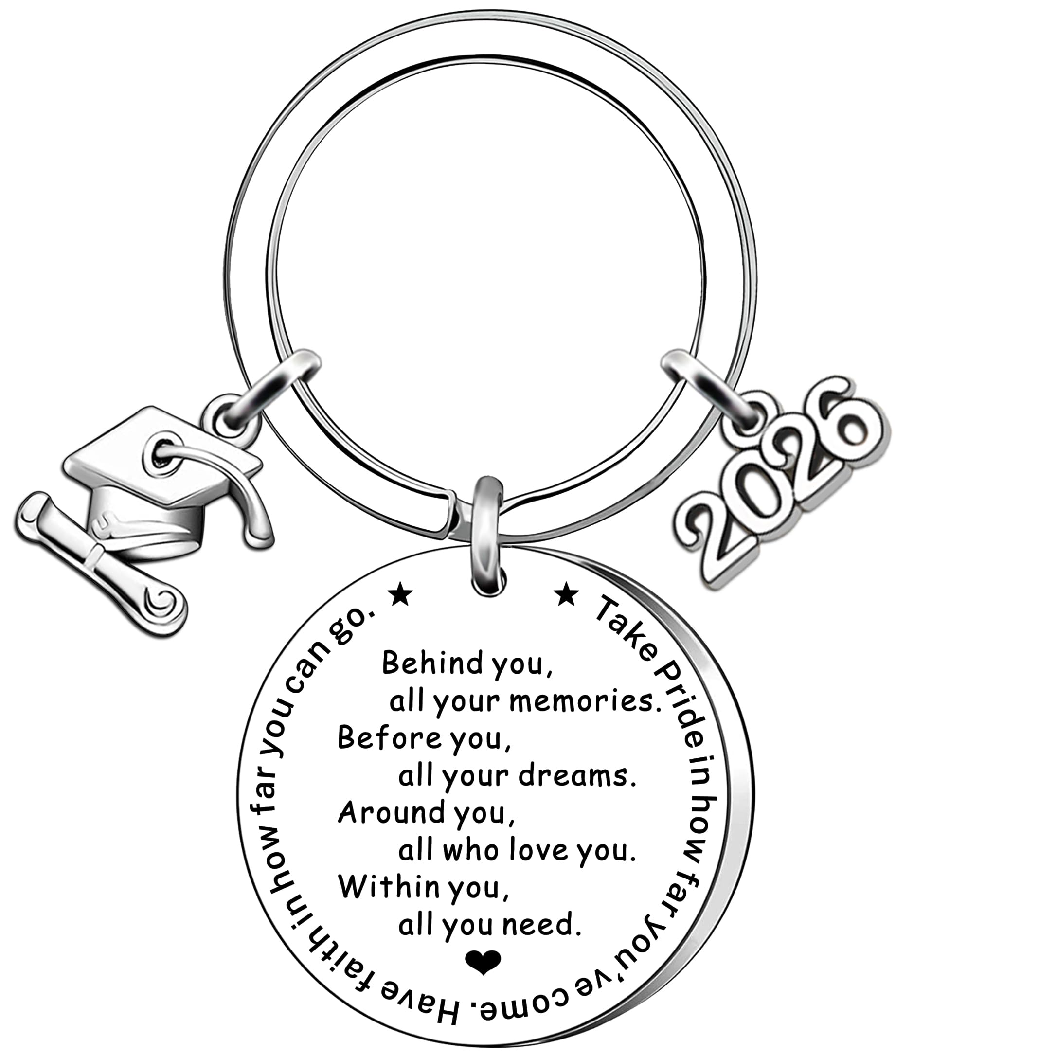 AMZQ Graduation Gifts Keyring for Him Her High School Graduates Inspirational Gifts for Class 2026 University Graduation Keyring for Boys Girls Son Daughter