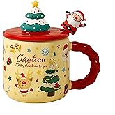 Martihai Christmas Ceramic Cup with Lid and Spoon - 13.5 Ounce Large Capacity Cute Coffee Cup Gift, Gift Box for Men, Women and Children