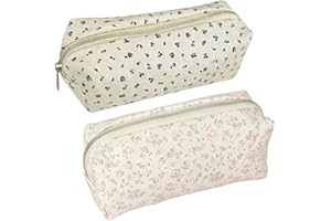 2Pack Floral Pencil Cases,Small Cute Flower Design Large Capacity Case Pen Pouches Cotton Portable Cosmetic & Toy Bag Organiz