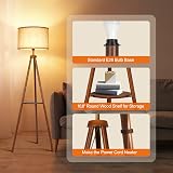OUTON Solid Wood Tripod Floor Lamp with Shelf Walnut Base Linen Shade view 3