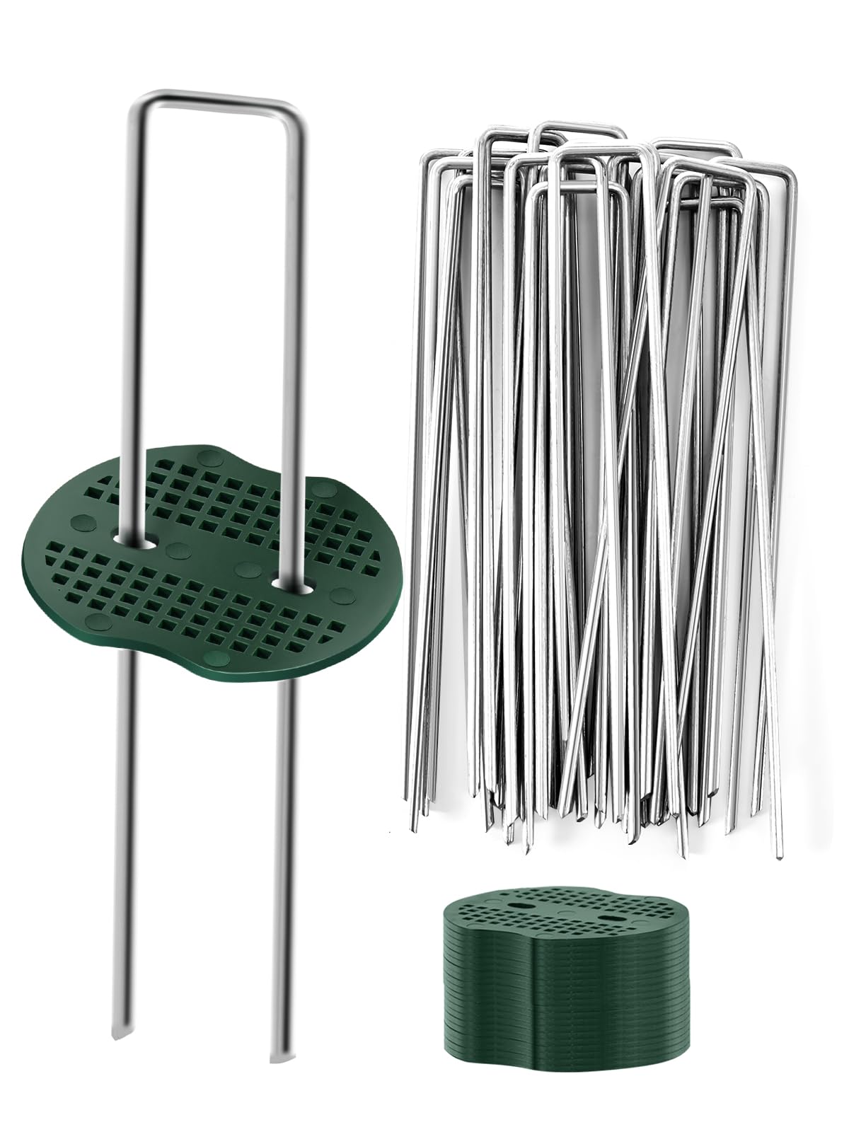 Photo 1 of GROWNEER 6 inch 200 Pack Galvanized Landscape Staples 11 Gauge Garden Staples and 200 Pack Gasket U-Shaped Tent Stakes SOD Pins Yard Stakes for Securing Weed Fabric Barrier Ground Cover Fence