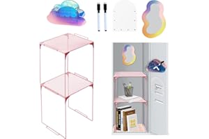 CMINAUS Iridescent Locker Organizer Kit, Locker Accessories Locker Organizer, Back to School Essentials, Locker Accessories for Girls with Magnetic Locker Mirror and Pen Holder & Dry Erase Board-Pink