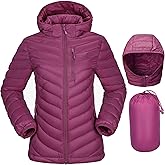CAMEL CROWN Women's Down Jackets Lightweight Puffer Jackets Packable Quilted Winter Coat Hooded Outerwear With Chest Pocket Purple 3XL
