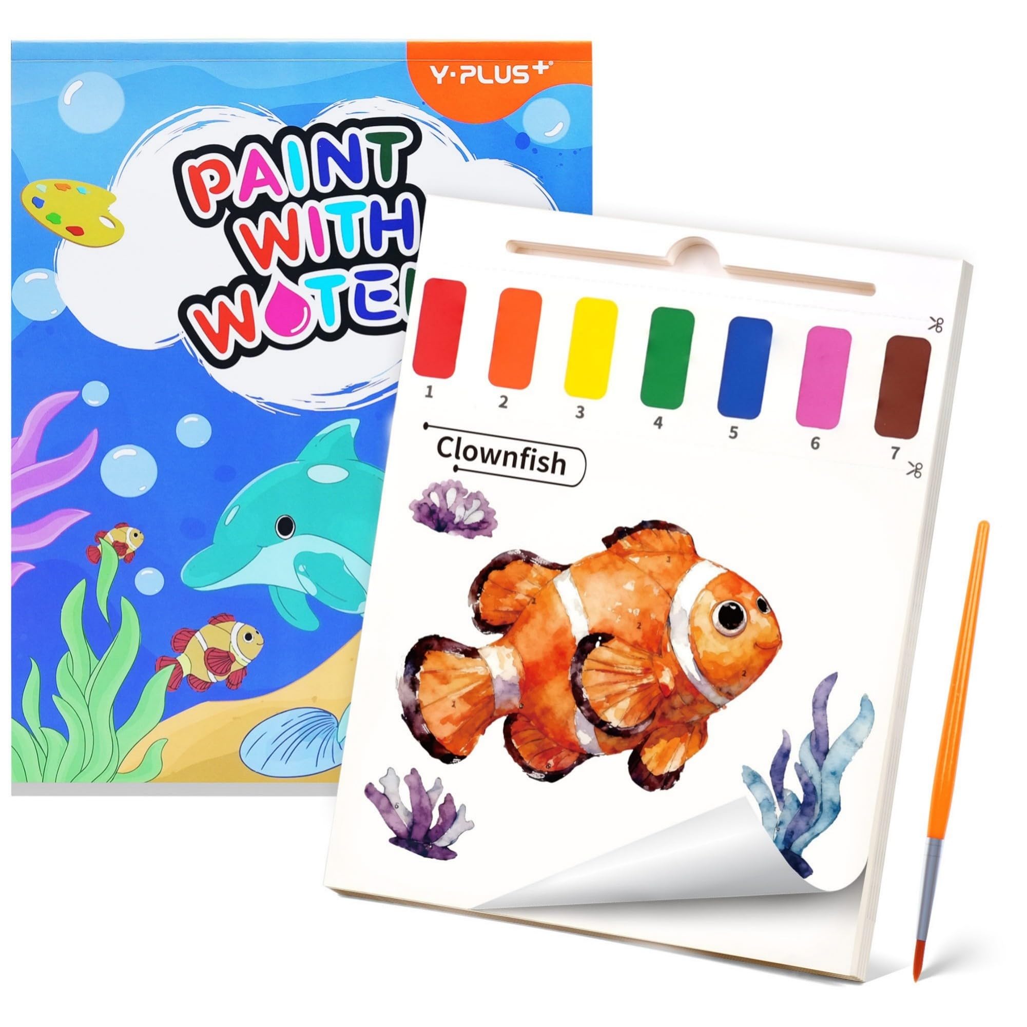 YPLUS Paint with Water Books for Toddlers, Watercolor Painting Paper for Kids Ages 1-3, 2-4, Art Craft Gift for Drawing with Brush - Sea