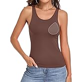 V FOR CITY Women Built in Bra Tank Top Seamless Padded Camisole Scoop Neck Going Out Tops Basic Cami Shirt