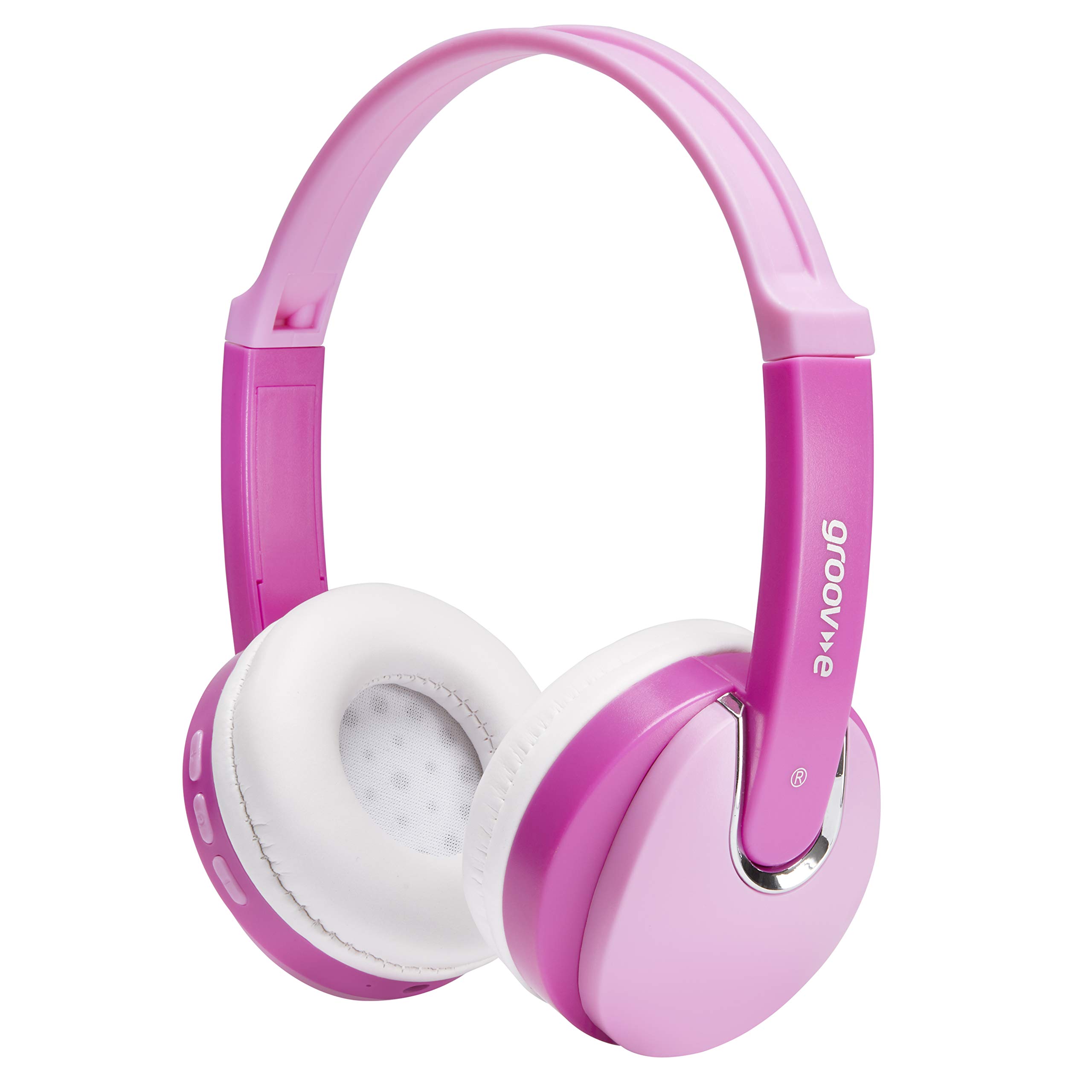 Groov-e Bluetooth DJ Style Wireless On-Ear Headphones for Kids with 7.5 Hours Playback, Soft Earpads, Hands-Free Mic and Audio-Sharing Port - Pink