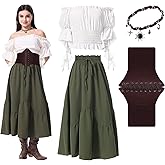 Huraog Renaissance Costume Women 4PCS Womens Renaissance Costume White Off The Shoulder Top and Skirt Gothic Clothes