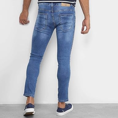 calça jeans com faixa lateral masculina