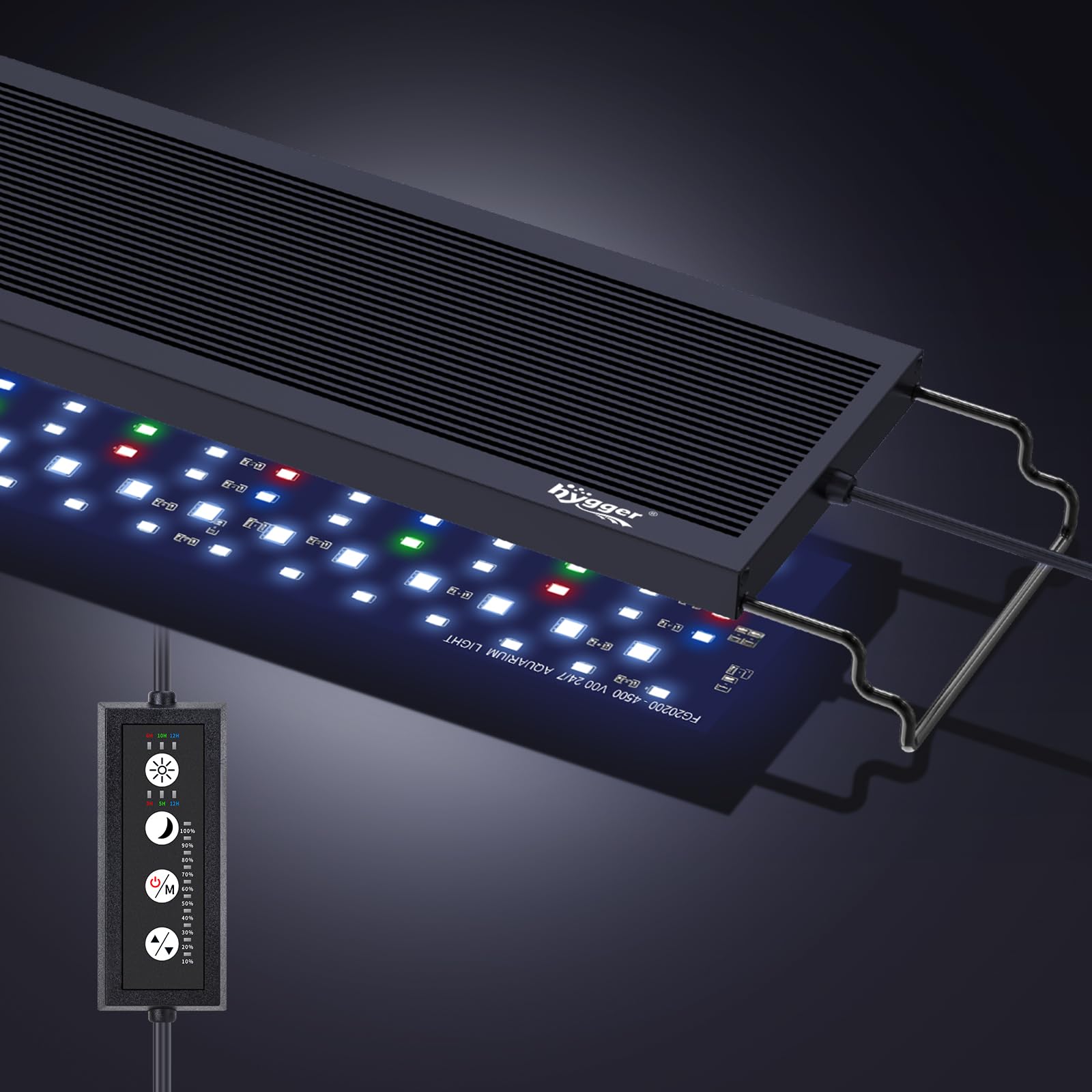 Photo 1 of hygger Sun Moon LED Aquarium Light, Full Spectrum Fish Tank Light Day-Night Dual Timer, Adjustable 6 Timer 10 Brightness 8 Colors for Planted Freshwater Tank (16W for 12~18in Long Tank)