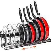 Pot Rack Organizer -Expandable Pot and Pan Organizer for Cabinet,Pot Lid Organizer Holder with 10 Adjustable Compartment for Kitchen Cabinet Cookware Baking Frying Rack,Bronze
