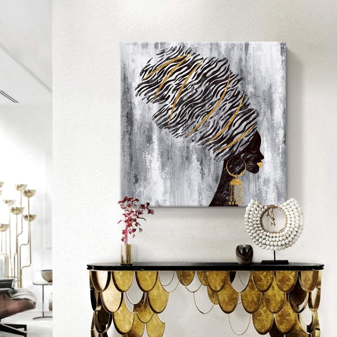 amatop Large Framed African American Wall Art Fashion Women Portrait