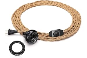 Vintage Plug in Hanging Light Kit, DORESshop Vintage 15FT Twisted Hemp Rope Pendant Light Cord Kit with Dimmer Switch, Industrial Pendant Lighting E26 Socket for Pendant Lamp Farmhouse Lamp Cable DIY
