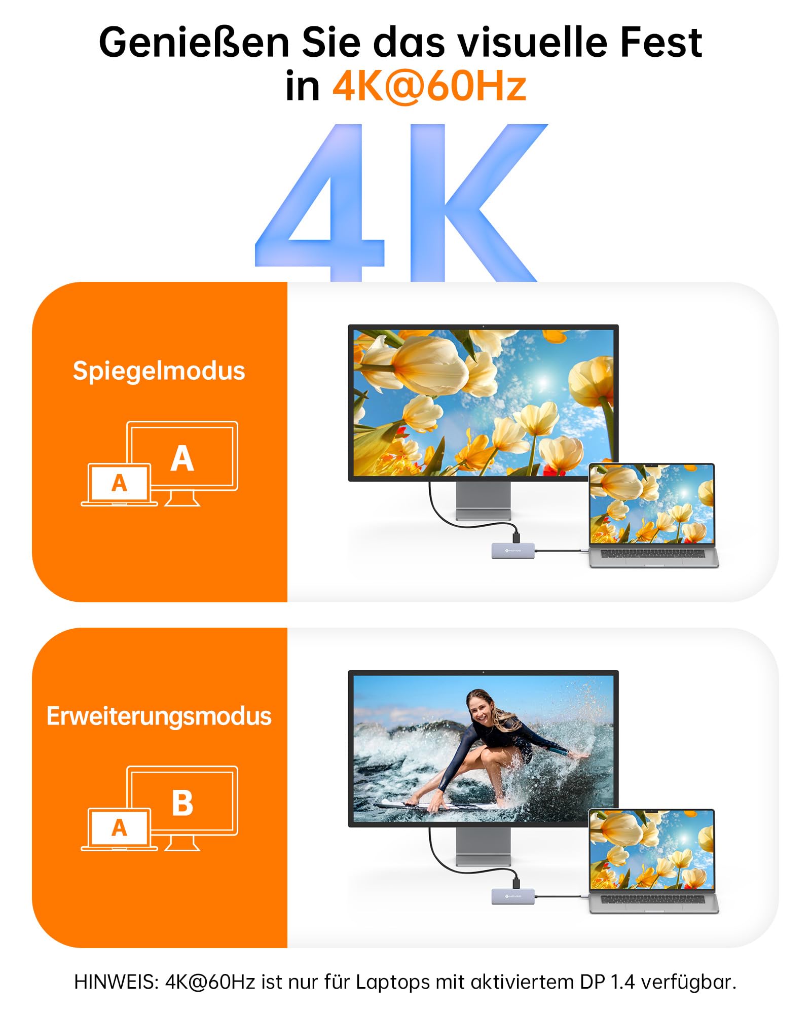 NOVOO USB C Hub 4K @ 60Hz HDMI 8-in-1 Adapter Gigabit Ethernet Docking Station with 100W PD, SD/TF Card Reader, 2 USB-A 3.0+1 USB-C Data Ports for MacBook Pro, MacBook Air, HP and More Type C Devices