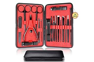 QLNE Manicure Pedicure Kit Nail Clippers Set 18 in 1 High Precision Stainless Steel Cutter File Sharp Scissors for Men & Women Fingernails & Toenails Vibrissac Scissors with Stylish Case (Red_18in1)
