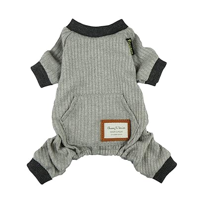 Fitwarm Lightweight Knitted Comfy Pet Clothes for Dog Pajamas PJS Coat Jumpsuit Grey XS