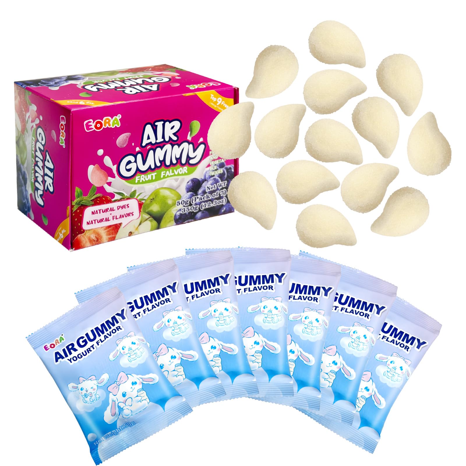 Photo 1 of 2 Soft & Chewy Candies 7 Packs, Marshmallows Gummies Candy Bulk, Sweet & Sour Chews Candy Gummy Net 350g, Natural Dyes & Flavors, Major Allergy Friendly, Individually Wrapped Fruity Snack Packs (Yogurt)