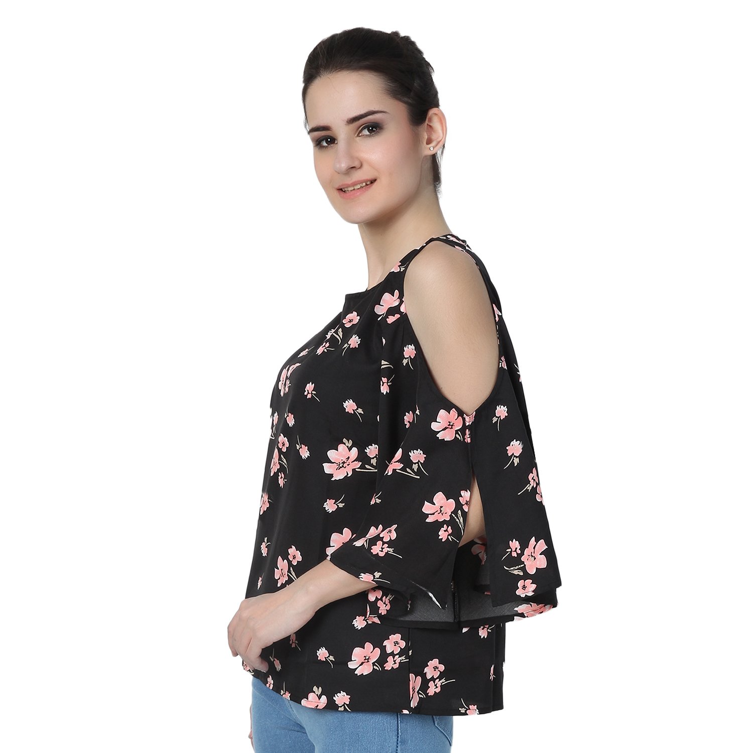 jollify blue womens cut shoulder top