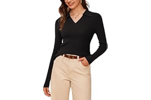 Arach&Cloz Women's Wool Blend Polo Sweater Shirt Business Casual Slim Fitted Fall Tops 2025