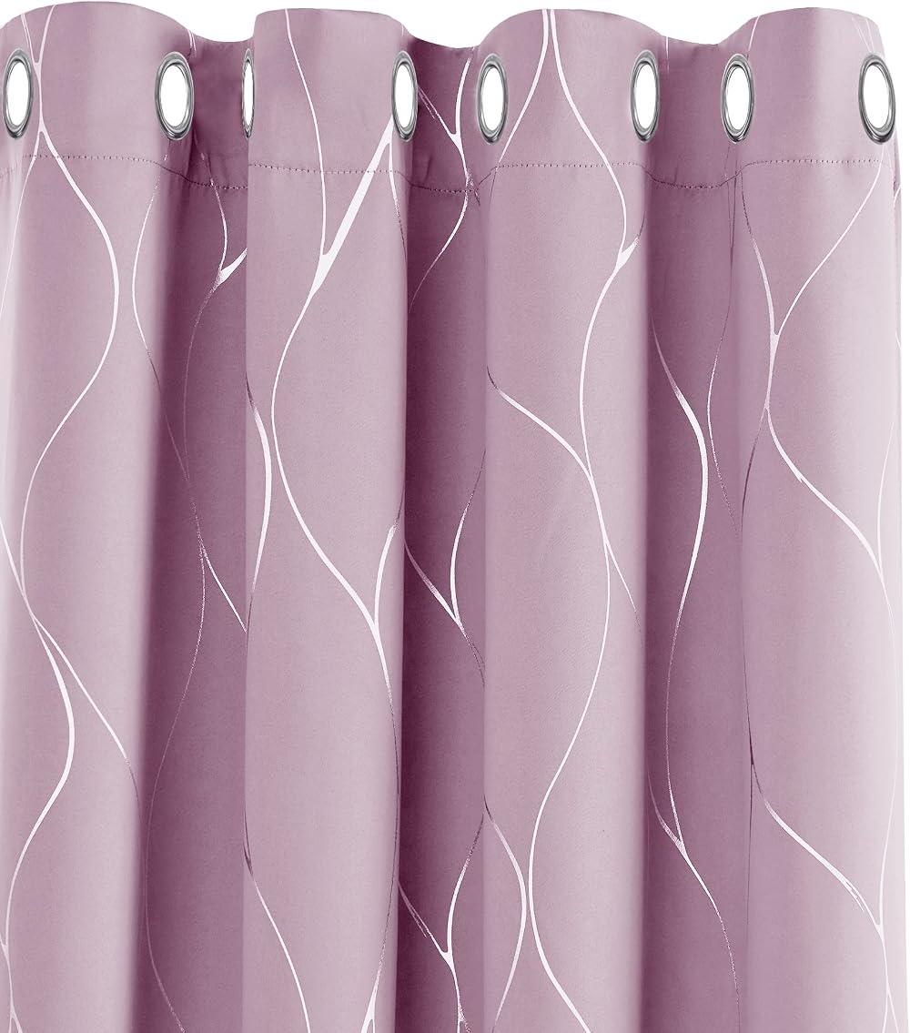 Deconovo Window Treatment Eyelet Curtains 46x90 Inch Pink Foil Blackout