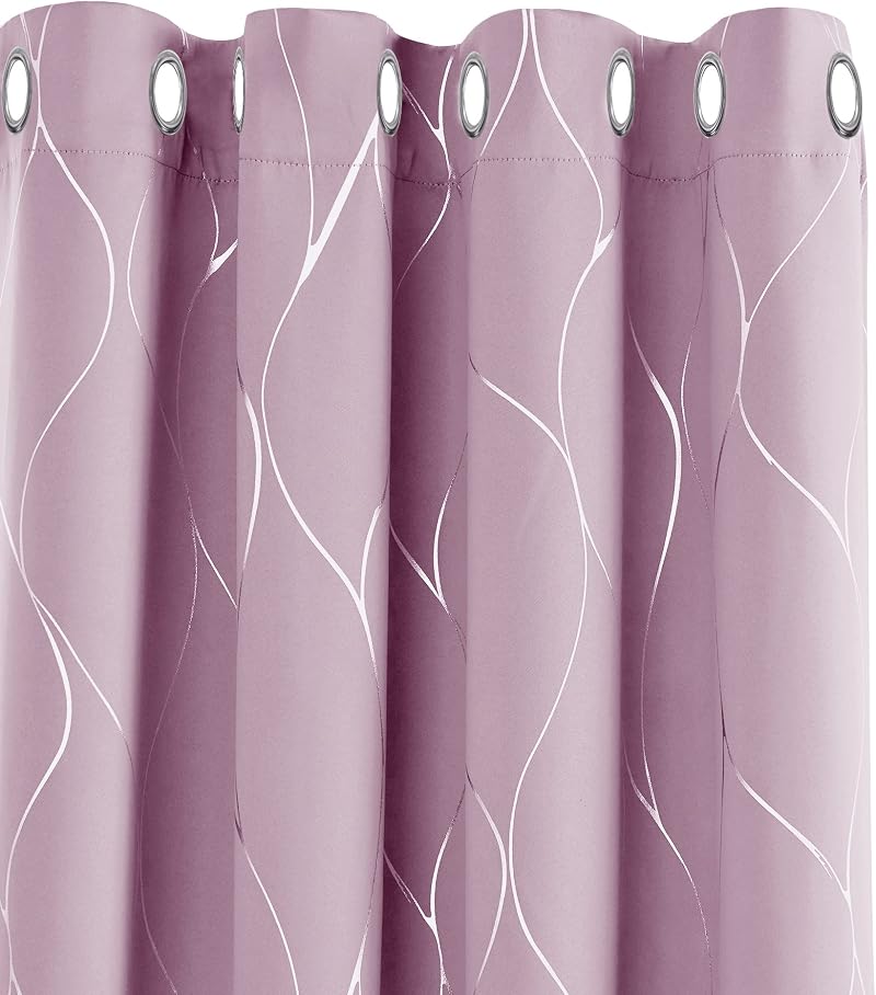 Deconovo Window Treatment Eyelet Curtains 46x90 Inch Pink Foil Blackout
