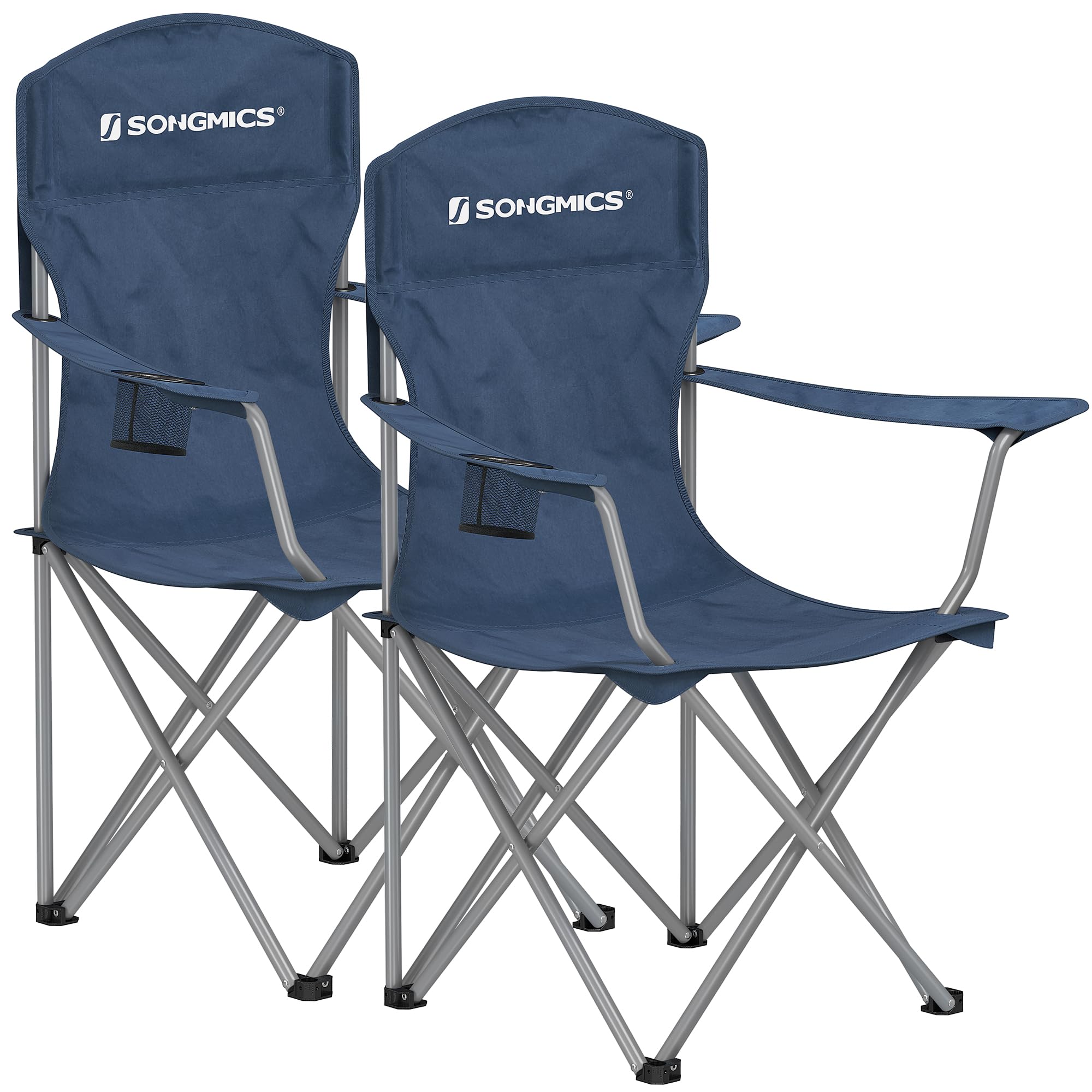 SONGMICS Set of 2 Folding Camping Chairs, Comfortable, Heavy Duty Structure, Max. Load Capacity 330 lb, Outdoor Chair with Cup Holder, for Camping, Garden, Fishing, Terrace, Twilight Blue UGCB008Q02 Image