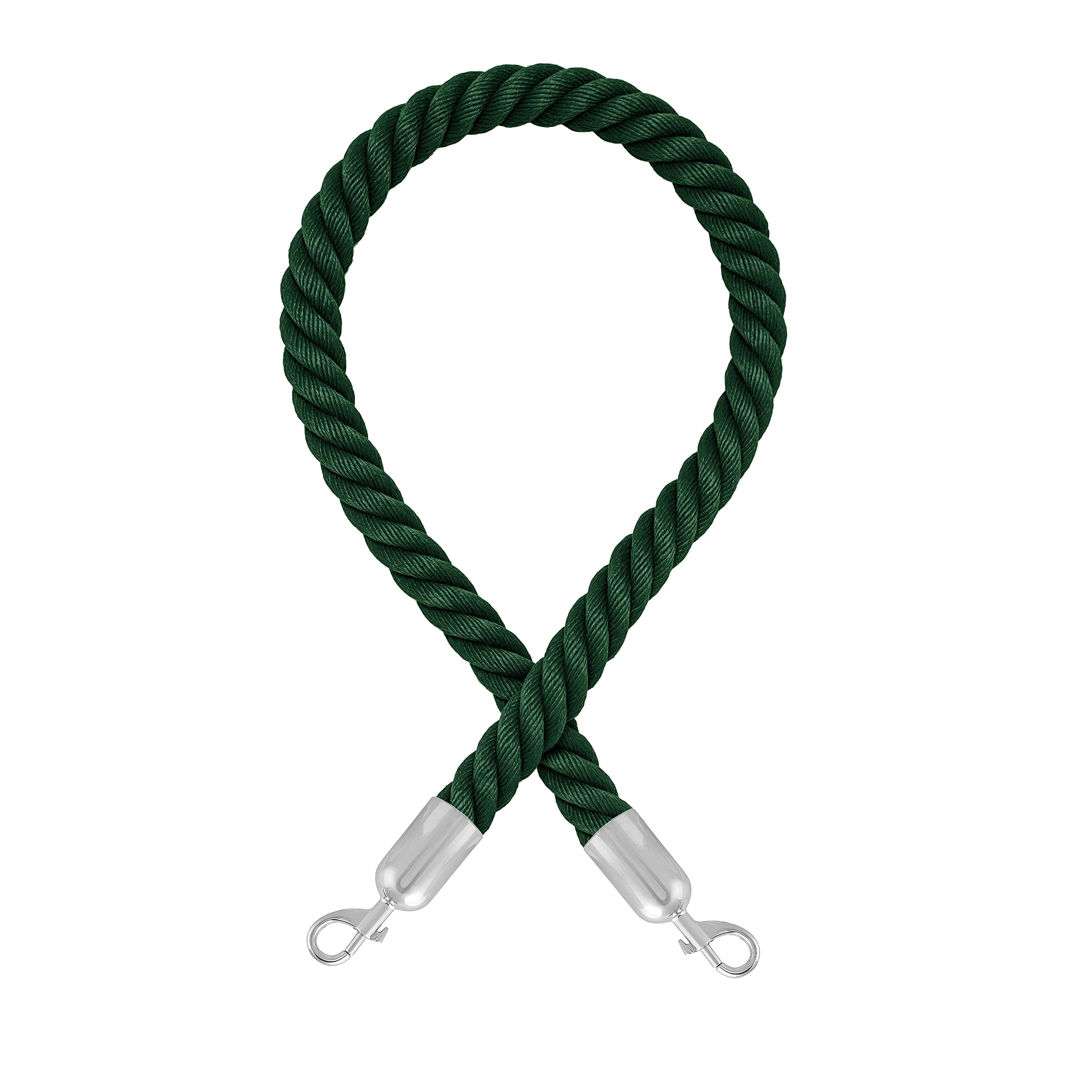 Barrier cord - premium - with carabiners (diameter 36 mm) - barrier rope with snap ends (1.5 m, green / polished chrome)