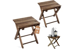 TIMBERHOLM Pack of 2 Small Folding Table, Small Wooden Folding Table, Outdoor Wood Coffee Table, Portable Side Table, Folding Side Table Wood, Small Patio Table, Patio End Table (Walnut, Square)