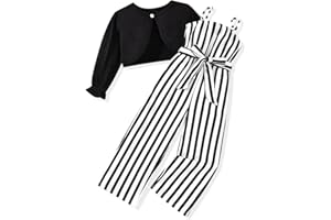 HINTINA Toddler Little Girl 2 Piece Outfits Long Sleeve Ribbed Knitted Cardigan And Sleeveless Jumpsuit