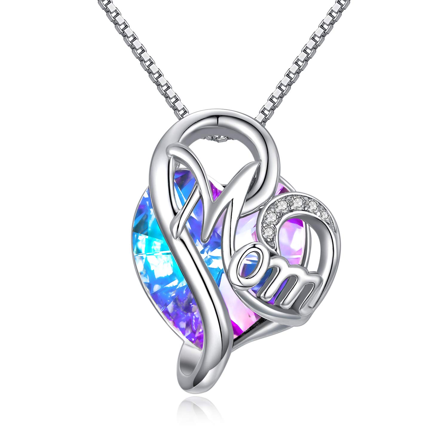 AOBOCO Gifts for Mum, Heart Necklace Sterling Silver with Amethyst Crystal Pendant Mothers Day Jewellery Birthday Gifts Mean I Love You Mum (Purple)