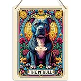 Funny Pitbull Tarot Card Wall Art Decor Rustic Hanging Sign, Sarcastic Dog Lover Witchy Vibes Witch Stuff Wiccan Witchcraft Supplies, Farmhouse Wall Hanging Sign, Wooden Sign for Home Office Bathroom