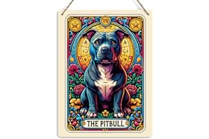 KROLLMA Funny Pitbull Tarot Card Wall Art Decor Rustic Hanging Sign, Sarcastic Dog Lover Witchy Vibes Witch Stuff Wiccan Witchcraft Supplies, Farmhouse Wall Hanging Sign, Wooden Sign for Home Office Bathroom