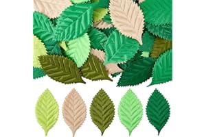 CRASPIRE 100Pcs Green Fabric Leaf Scrapbook Leaves Artificial Faux Polyester Colorful Spring Meadow Paper Craft Flower Arrang