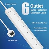 DEWENWILS 6 Way Surge Protected Extension Lead with Individual Switches 3M White view 2