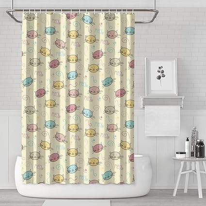 Akdjds Cat Face Kitten Moew Yellow Background Funny Shower Curtain