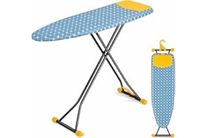 APEXCHASER Ironing Board with Iron Rest, Compact and Space Saver Iron Board, Extra Thick Cover, Height Adjustable, Wall Mount & Closet Hanger 13x43 Yellow