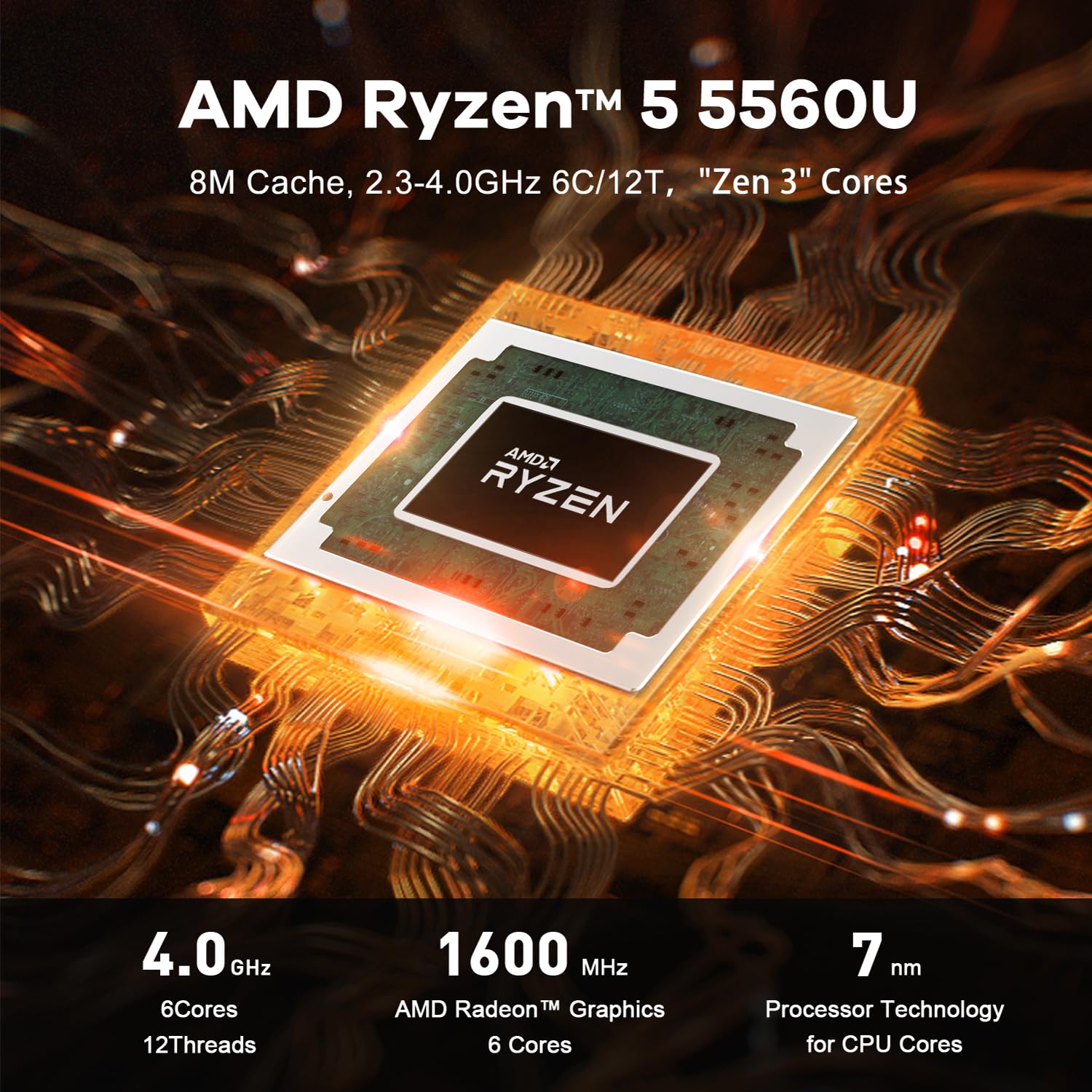 Beelink SER5 Mini PC AMD Ryzen 5 5560U (6C/12T, up to 4.0GHz), 16GB DDR4 500GB NVMe SSD, Mini Desktop Computer Support 4K@60Hz/Triple Display/WiFi6/BT5.2/HDMI+DP/Silent Fan/Office PC