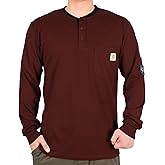 BOCOMAL FR Shirts for Men CAT2 5.5oz Long Sleeve Henley Workwear Flame Resistant Fire Retardant Shirt