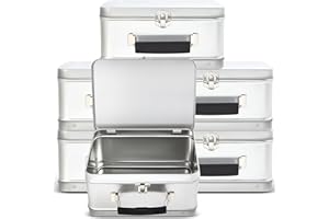 Rtteri 6 Pack DIY Lunch Box Tin Retro Set 8 x 6 x 4 inches with Hinged Lids DIY Large Fun Box for Storage Blank Design Vintage Metal Lunch Box for Kids Sandwich Containers (Silver)
