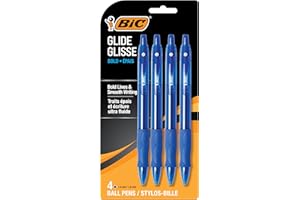 BIC Glide Bold Blue Ballpoint Pens, Bold Point (1.6 mm), 4-Count Pack, Retractable Ballpoint Pens With Comfortable Full Grip