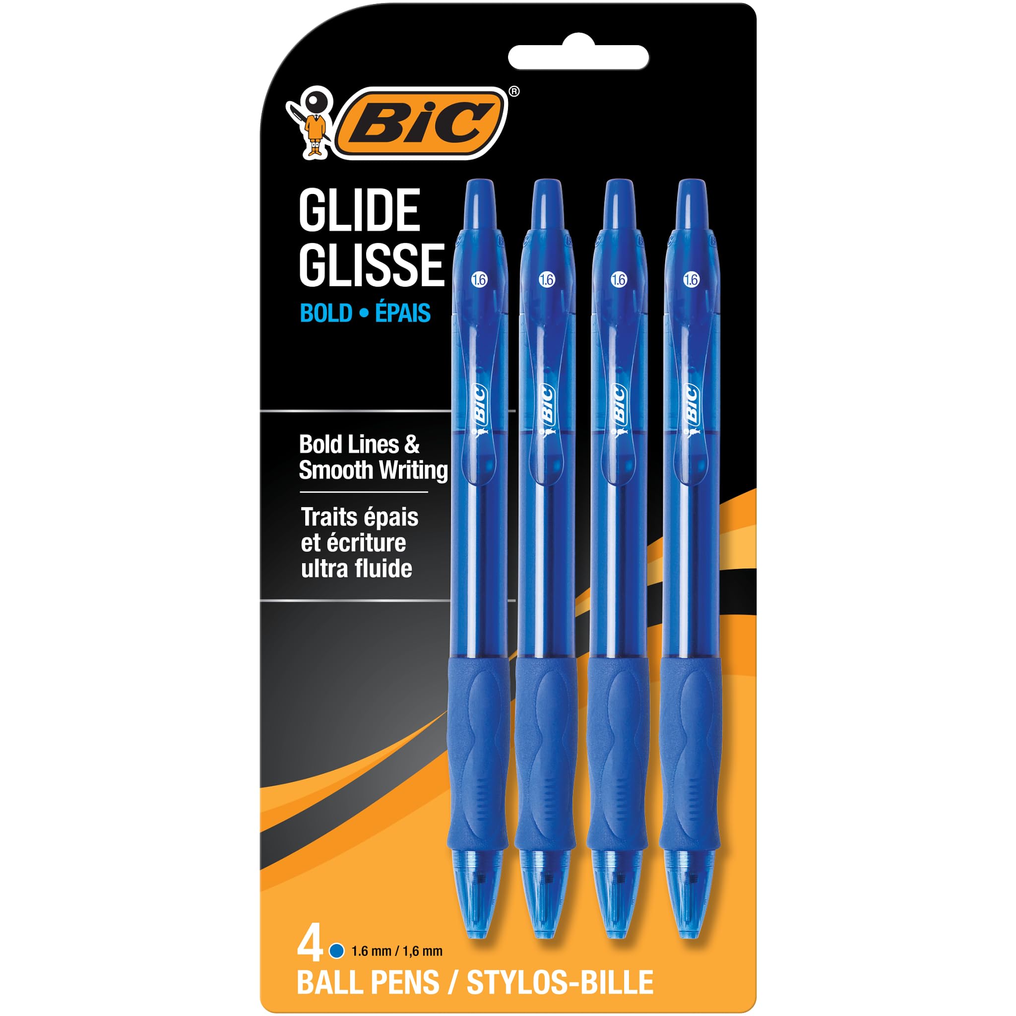Photo 1 of BIC Glide Bold Blue Ballpoint Pens, Bold Point (1.6mm), 4-Count Pack, Retractable Ballpoint Pens With Comfortable Full Grip