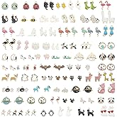 JJGQAZ 100pcs(50PAIRS) Assorted Animal Enamel Pendants Charms Dog Cat Bee Flamingo Giraffe Unicorn Enamel Charms for Bracelet Earring Necklace Making