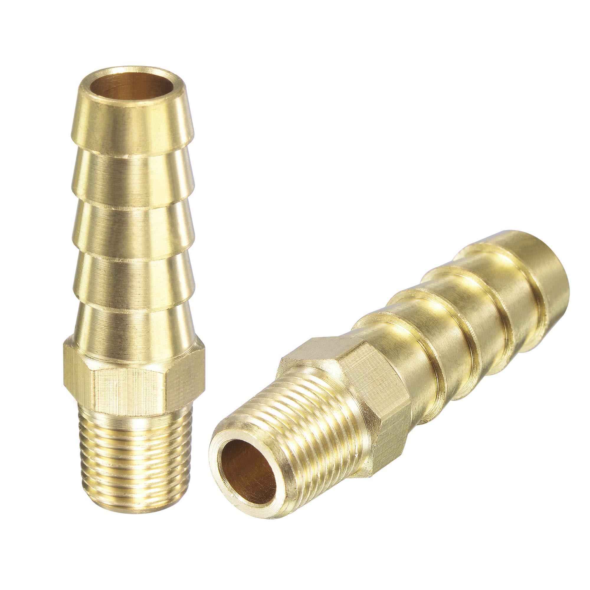 sourcing map Brass Hose Barb Fitting Straight 3/8 Inch x NPT 1/8 Male Thread Pipe Connector for Water Air Fuel Tube 2pcs