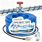YURNOMY 18FT Self-Regulating Heat Tape for Water Pipes, Pipe Heating Cable | Freeze Protection to -40&deg;F, Fits PVC, PEX and Metal Pipes, Energy-Efficient Heating Tape, Cross Overlap Safe,120V 5W/FT