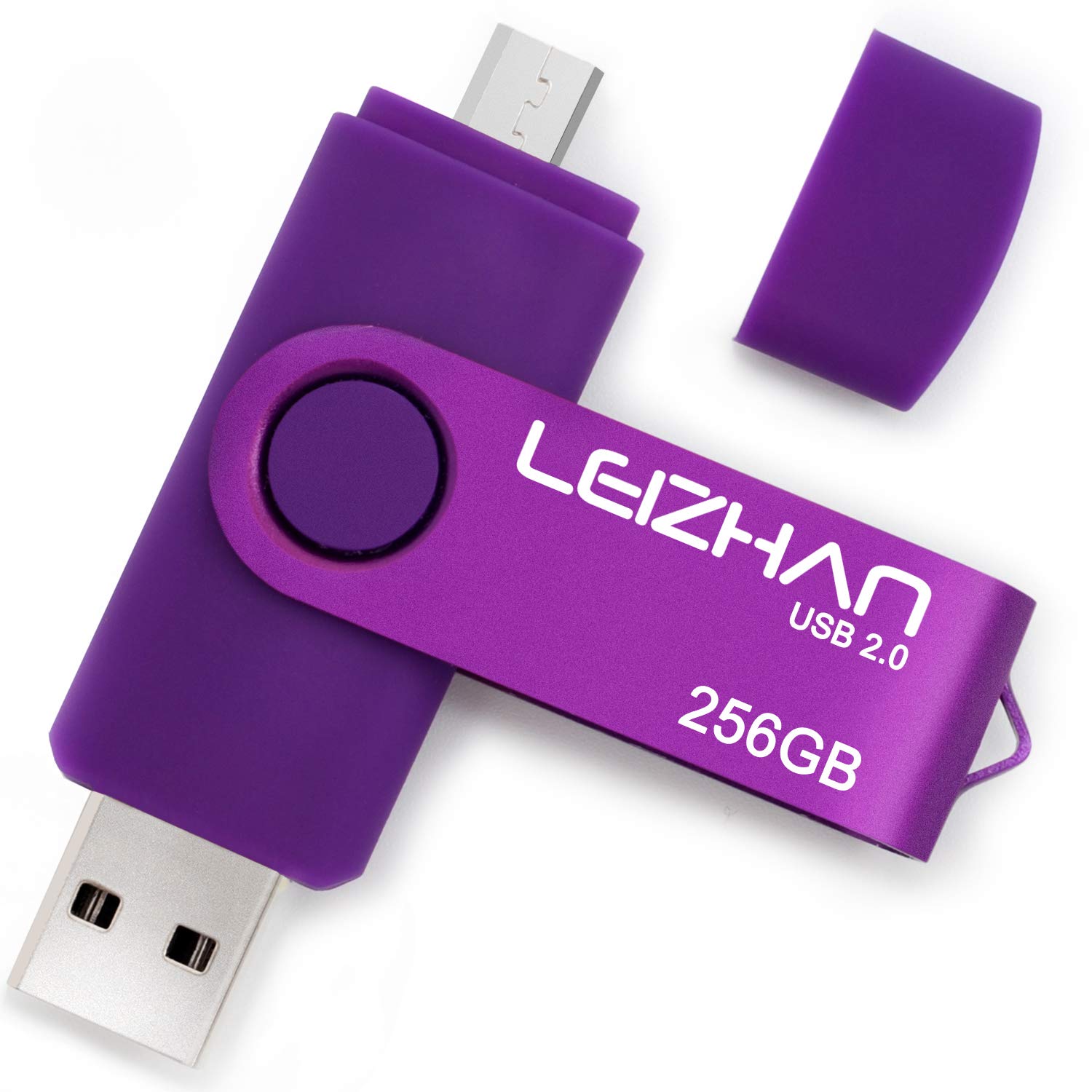 LEIZHAN 256GB Memory Stick USB Dual Port(USB 2.0 & Micro USB) Rotabable Pen Drive 2 in 1 USB flash Drive for Android Smartphones & Tablets & Laptops PC (Purple)