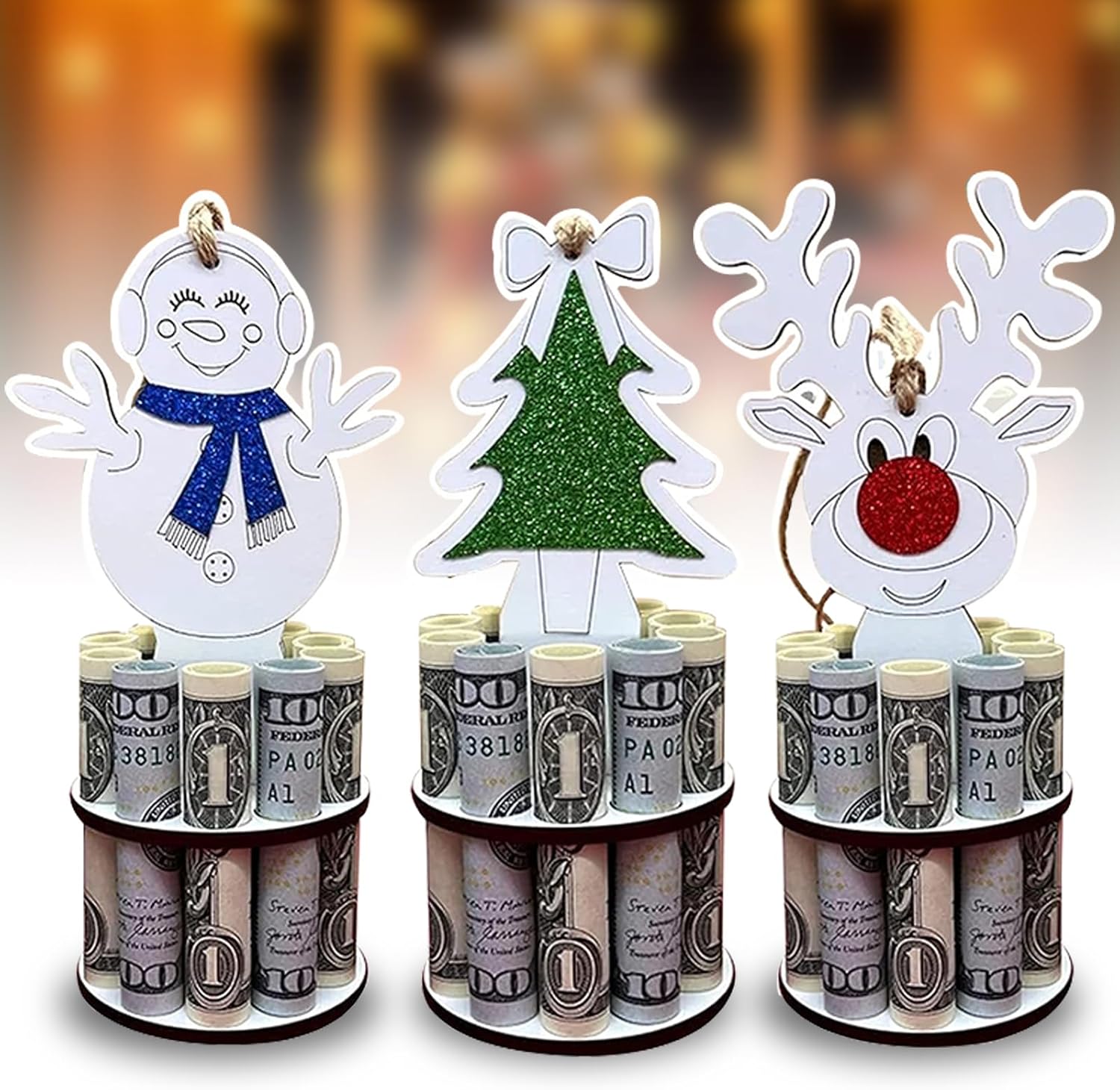 Tree Stands - 3pcs Christmas Unique Money Holder,2023 New Christmas Tree Ornaments,Handmade Wooden Xmas Tree, Snowman, Reindeer Money Holder Decoration for Birthday Ideas Gift