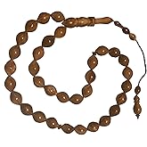 TheTasbih® Exotic 33-Bead Date-Shaped 9x12mm Natural Color Kuka Prayer Beads with Rings on Alif