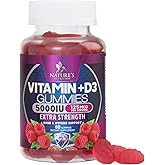 Vitamin D3 Gummies Extra Strength 5000 IU (125 mcg) - Raspberry Flavor Gummy Vitamins - Vitamin D Dietary Supplement for Bone
