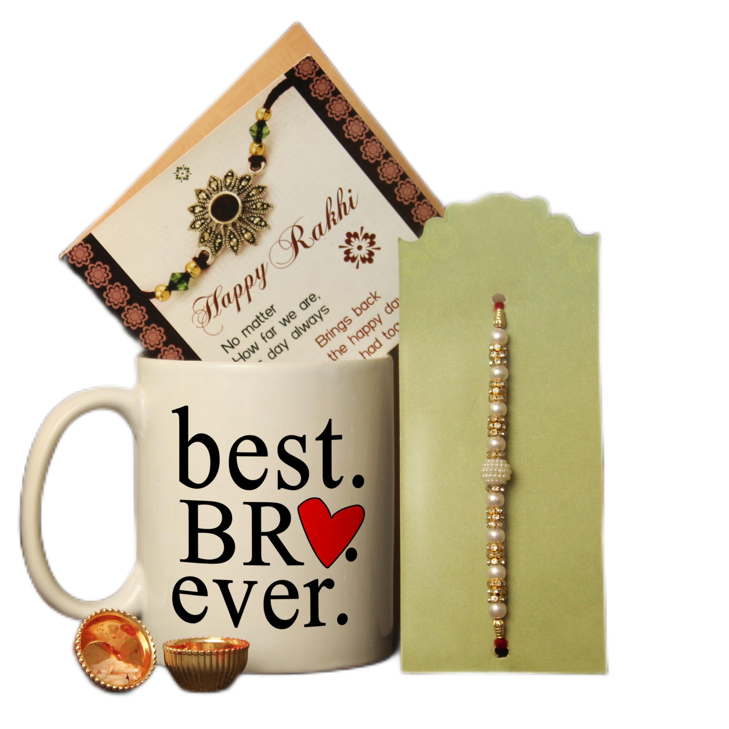 TIED RIBBONS Rakhi for Brothers with Gift Set | Bhai Rakhi | Coffee Mug (10 Oz) | Mini Card - Raksha bandhan Rakhi Bracelet for Brother Rakhi for Bhaiya | Bro Rakhi Thread | Rakhi Set